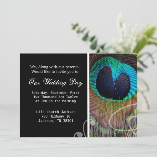 Peacock-feether-bruiloft Kaart (Staand voorkant)