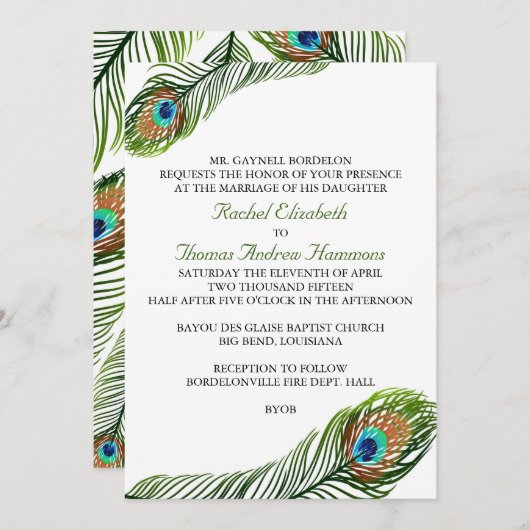 Peacock-feether-weddenschappen Kaart (Voorkant / Achterkant)