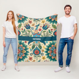 Peacock Fest Bloemen Aangepast Patroon Fleece Deken