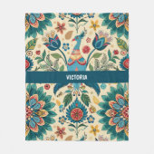 Peacock Fest Bloemen Aangepast Patroon Fleece Deken (Voorkant)