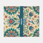 Peacock Fest Bloemen Aangepast Patroon Fleece Deken (Voorkant (Horizontaal))