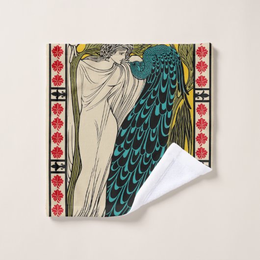 Peacock Fine Art Bird Nouveau Bad Handdoek (Wasdoekje)