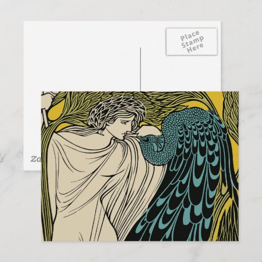 Peacock Fine Art Bird Nouveau Briefkaart (Voorkant / Achterkant)
