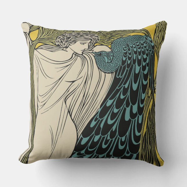 Peacock Fine Art Bird Nouveau Buitenkussen (Voorkant)