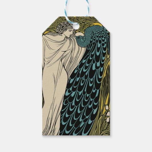 Peacock Fine Art Bird Nouveau Cadeaulabel (Voorkant)