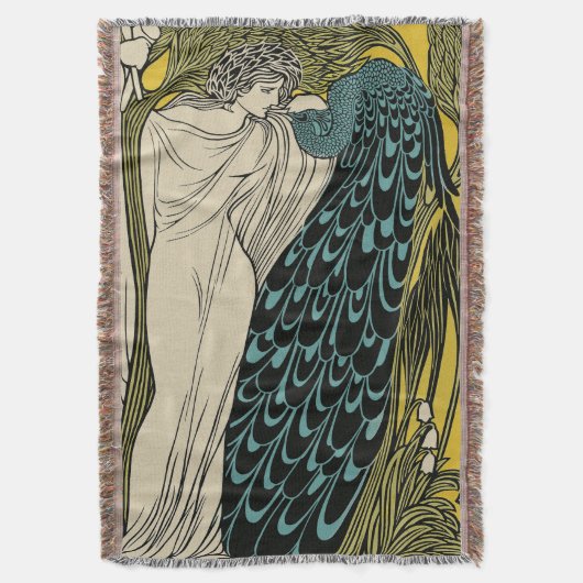 Peacock Fine Art Bird Nouveau Deken (Voorkant Verticaal)