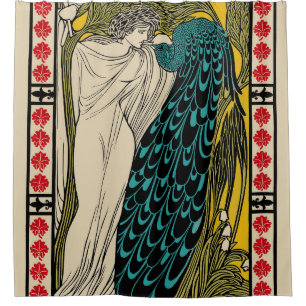 Peacock Fine Art Bird Nouveau Douchegordijn