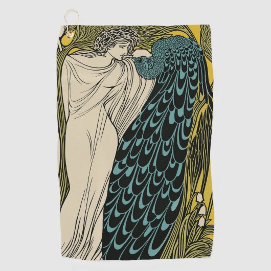 Peacock Fine Art Bird Nouveau Golfhanddoek (Voorkant)