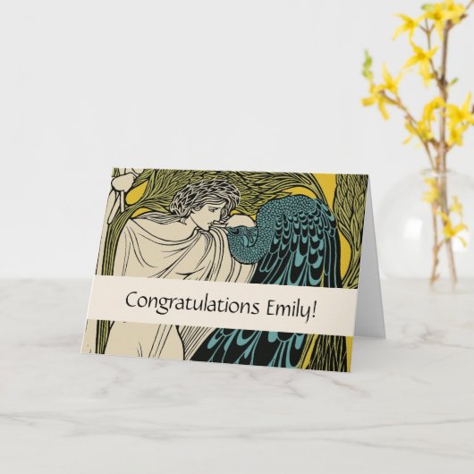 Peacock Fine Art Bird Nouveau Kaart (Gele Bloem)
