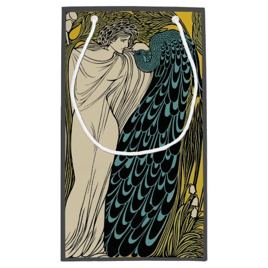 Peacock Fine Art Bird Nouveau Klein Cadeauzakje (Achterkant)