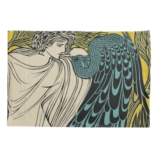 Peacock Fine Art Bird Nouveau Kussensloop (Achterkant)