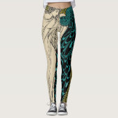 Peacock Fine Art Bird Nouveau Leggings (Voorkant)