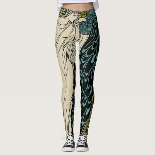 Peacock Fine Art Bird Nouveau Leggings (Voorkant)