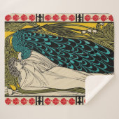 Peacock Fine Art Bird Nouveau Sherpa Deken (Voorkant (horizontaal))