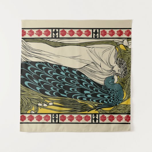 Peacock Fine Art Bird Nouveau Wandkleed (Voorkant (horizontaal))