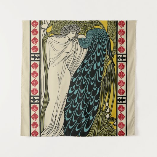 Peacock Fine Art Bird Nouveau Wandkleed (Voorkant)