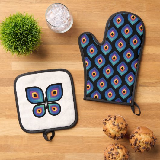 Peacock Flame (Pattern) Ovenwant & Pannenlap Set (Top down)