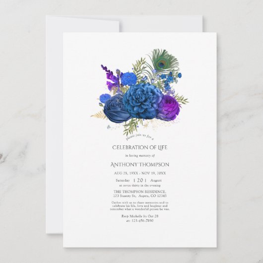  Peacock Floral Celebration of Life Kaart (Voorkant)