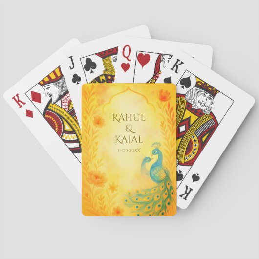 Peacock Floral Indiaanse bruiloft Pokerkaarten (Achterkant)