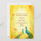 Peacock Floral Indian Hindu Verloving Ceremonie Kaart (Voorkant)