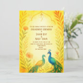 Peacock Floral Indian Hindu Verloving Ceremonie Kaart (Staand voorkant)