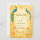 Peacock Floral Indian Hindu Wedding QR-code Kaart (Voorkant)