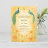 Peacock Floral Indian Hindu Wedding QR-code Kaart (Staand voorkant)