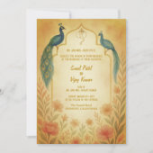 Peacock Floral Indian Hindu Wedding QR-code Kaart (Voorkant)