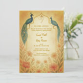 Peacock Floral Indian Hindu Wedding QR-code Kaart (Staand voorkant)