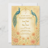 Peacock Floral Indian Hindu Wedding QR-code Kaart (Voorkant)