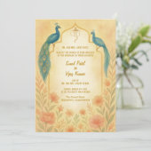 Peacock Floral Indian Hindu Wedding QR-code Kaart (Staand voorkant)