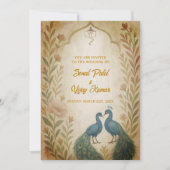 Peacock Floral Indian Hindu Wedding Watercolor Kaart (Voorkant)