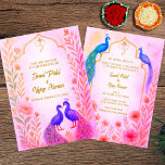 Peacock Floral Indian Hindu Wedding Watercolor Kaart<br><div class="desc">Vier uw speciale dag met deze elegante Indiase hindoeïstische huwelijksuitnodiging met een prachtig handgeschilderd pauw en bloemig waterverf ontwerp. Geïnspireerd door koninklijke Indiase tuinthema's, combineert dit ontwerp zachte pasteltinten, weelderige botanische elementen en een vredige, spirituele uitstraling. Deze uitnodigings-sjabloon is ideaal voor traditionele ceremonies zoals Shaadi- of Desi-bruiloften en beschikt over...</div>