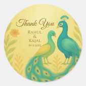 Peacock Floral Indian Wedding Bedankt Ronde Sticker (Voorkant)