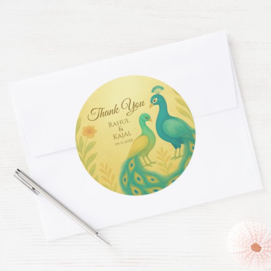 Peacock Floral Indian Wedding Bedankt Ronde Sticker (Envelop)