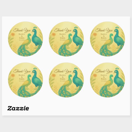 Peacock Floral Indian Wedding Bedankt Ronde Sticker (Vel)