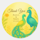 Peacock Floral Indian Wedding Bedankt Ronde Sticker (Voorkant)