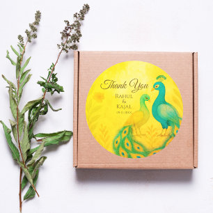 Peacock Floral Indian Wedding Bedankt Ronde Sticker