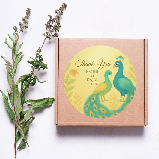 Peacock Floral Indian Wedding Bedankt Ronde Sticker