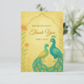 Peacock Floral Indian Wedding Dank je wel kaart (Staand voorkant)