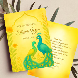 Peacock Floral Indian Wedding Dank je wel kaart