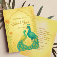 Peacock Floral Indian Wedding Dank je wel kaart