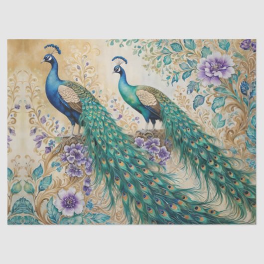 Peacock floral paisley waterverf tissuepapier (Voorkant)