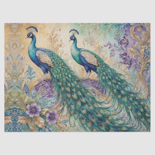 Peacock floral paisley waterverf tissuepapier (Voorkant)