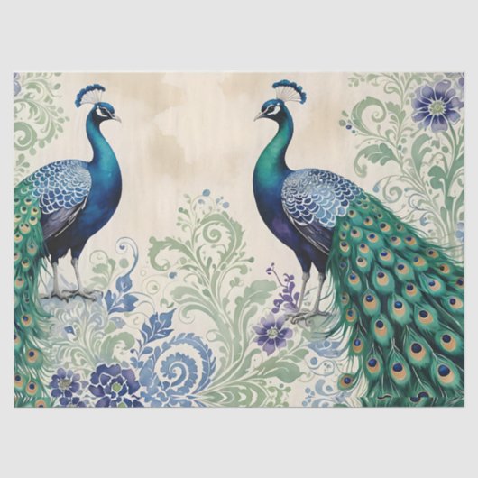 Peacock floral paisley waterverf tissuepapier (Voorkant)
