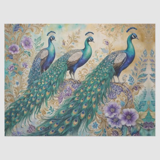 Peacock floral paisley waterverf tissuepapier (Voorkant)