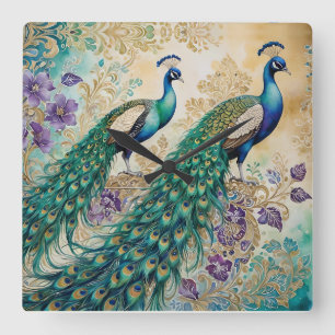 Peacock floral paisley waterverf vierkante klok