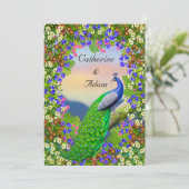 Peacock Floral Paradise Wedding Invitation Kaart (Staand voorkant)