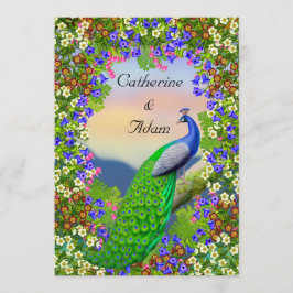 Peacock Floral Paradise Wedding Invitation Kaart