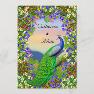 Peacock Floral Paradise Wedding Invitation Kaart
